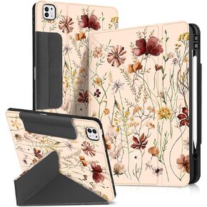 for iPad Pro 13 inch M4 2024 Case - for iPad Pro 13 Folio Protector Cover with Pencil Holder Cute Cool Cartoon Graphics Design for Boys Girls, Grow Flower