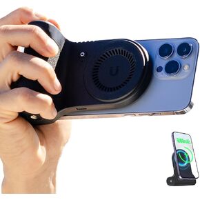 Magnetic Phone Stand Camera Grip with Wireless Charging & Bluetooth Shutter, Stand for iPhone, Ergonomic Handle for Vlogging, Selfies & Video Calls