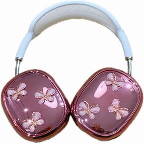 Plating Silver Headphone Case for AirPods Max,Cute Beautiful Pattern Design for Girls Women,Earphone Protective Cover Compatible with AirPods Max (Butterfly)