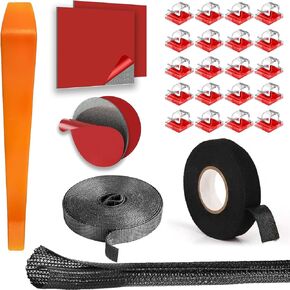 YKT Dash Cam Cable Management Kit, 20 Clips, 4P Dash Cam Adhesive Pad Replacement, 9.8ft Reusable Cable Ties, 49ft Cable Sleeve, Adhesive Foam Sheets, Vehicle Wire Organizer