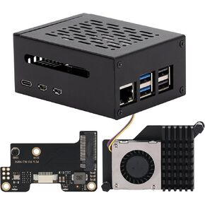 Tada Metal Case for Raspberry Pi 5 with M.2 HAT and Active Cooler, NVMe SSD PCIe Peripheral Board Support M.2 SSD 2230 2242