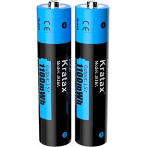 Kratax AAA Batteries Rechargeable 1100mWh Lithium Rechargeable AAA Batteries, 1.5V Constant Voltage Output, 1600 Cycles, Suitable for Toys, Remote Controls, Flashlight (Only 2 Pack Batteries)