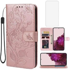 Case for Galaxy S22 Plus, Samsung S22+ 5G S906U Wallet Case with Tempered Glass Screen Protector, Leather Flip Credit Card Holder Stand Phone Cover for Samsung Galaxy S22+ 5G Rose Gold