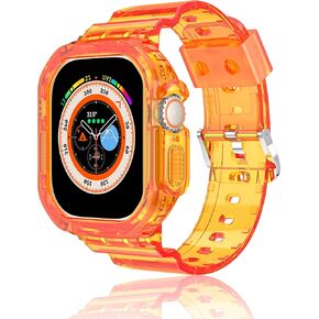 Clear Watch Band متوافق مع Apple Watch Ultra 2/Apple Watch Ultra 49mm Crystal Crystal Rugged Pumper Case TPU TRAPU Sport Sport Scasle for IWatch Ultra 49mm Cases with Band