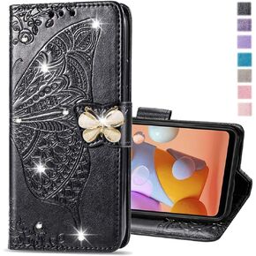 Wallet Case for Moto G Play 4G 2024 Case Crystal Glitter Bling with Card Holder Stand Leather Phone Case Diamond Butterfly Protective Case for Motorola Moto G Play 4G 2024 Crystal Black