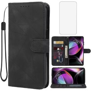 Case for Moto G 5G 2022 Case, Motorola G 5G 2022 XT2213 Wallet Case with Tempered Glass Screen Protector, Leather Flip Credit Card Holder Stand Phone Cover for Motorola Moto G 5G 2022 Black