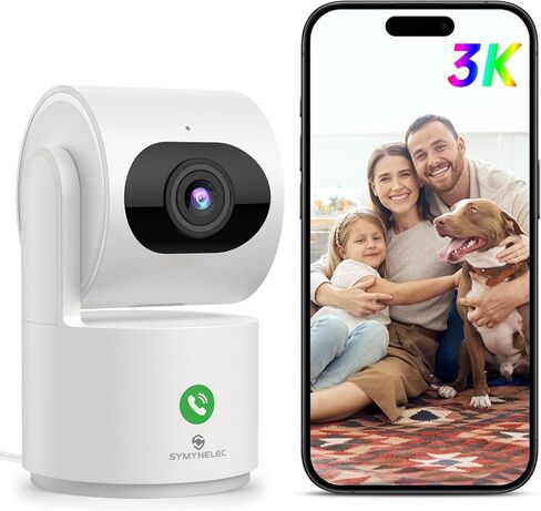 كاميرا Symynelec داخلية للأمن المنزلي: 2.4G WIFI WiFi Monitor مع تطبيق الهاتف - 3K كاميرا فيديو ذكية للغرفة - مراقبة Dog Dog Pet in Kuwait