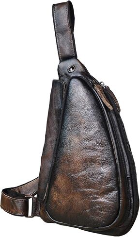 Le'aokuu Mens Fashion مصمم الشاي غير الرسمي السفر المشي لمسافات طويلة Crossbody صدر حبال حقيبة حزام واحد الكتف حقيبة للرجال الجلود in Kuwait