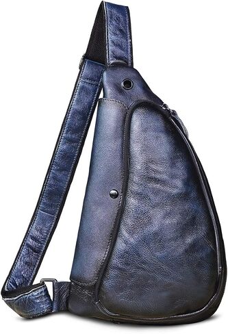 Le'aokuu Mens Fashion مصمم الشاي غير الرسمي السفر المشي لمسافات طويلة Crossbody صدر حبال حقيبة حزام واحد الكتف حقيبة للرجال الجلود in Kuwait
