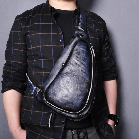 Le'aokuu Mens Fashion مصمم الشاي غير الرسمي السفر المشي لمسافات طويلة Crossbody صدر حبال حقيبة حزام واحد الكتف حقيبة للرجال الجلود in Kuwait