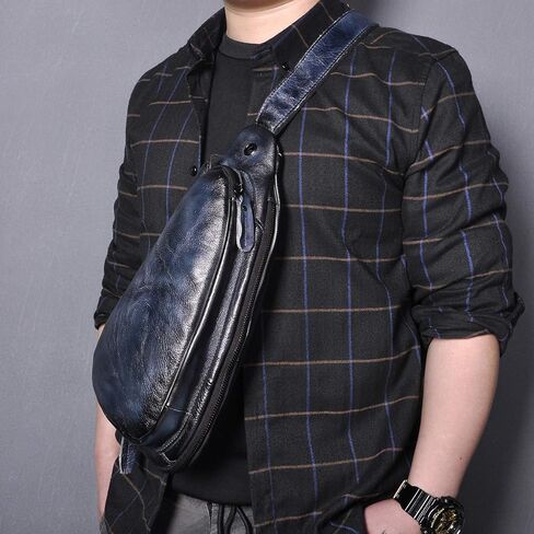 Le'aokuu Mens Fashion مصمم الشاي غير الرسمي السفر المشي لمسافات طويلة Crossbody صدر حبال حقيبة حزام واحد الكتف حقيبة للرجال الجلود in Kuwait