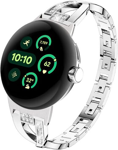 متوافق مع Google Pixel Watch 3 Band 45mm ، Women [No Gap] سلسلة استبدال المعادن بلينغ مجوهر in Kuwait