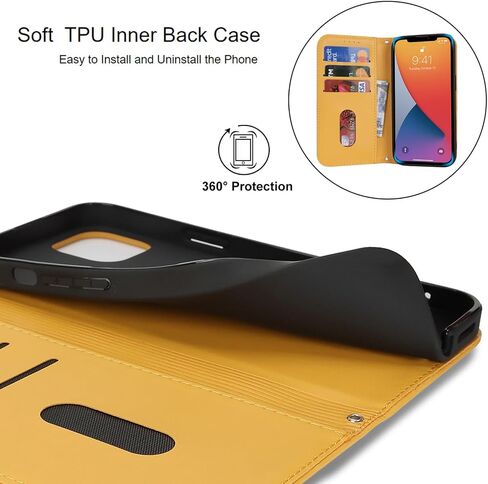 Jaorty Fit for iPhone 14/13 5G Phone Case Wallet with Wrist Strap for Women Men,Wallet Case for iPhone 13/14 with Card Holder,Cash Pocket PU Leather Strong Magnetic with Kickstand,6.1" Yellow in Kuwait