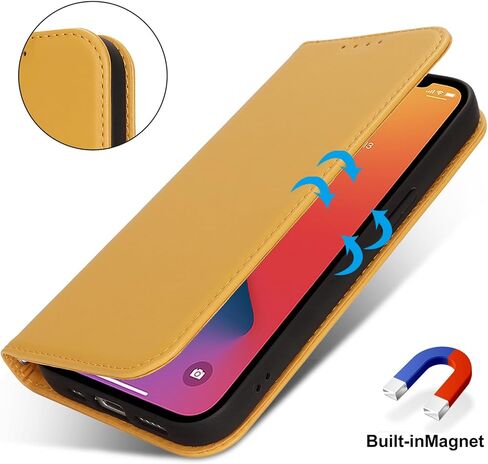 Jaorty Fit for iPhone 14/13 5G Phone Case Wallet with Wrist Strap for Women Men,Wallet Case for iPhone 13/14 with Card Holder,Cash Pocket PU Leather Strong Magnetic with Kickstand,6.1" Yellow in Kuwait