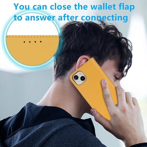 Jaorty Fit for iPhone 14/13 5G Phone Case Wallet with Wrist Strap for Women Men,Wallet Case for iPhone 13/14 with Card Holder,Cash Pocket PU Leather Strong Magnetic with Kickstand,6.1" Yellow in Kuwait