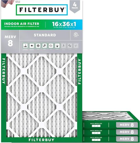 مرشح الهواء Filterbuy 16x36x1 MERV 8 Dust Defense (4 عبوات)، استبدال مرشحات هواء فرن HVAC AC المطوية (الحجم الفعلي: 15.75 × 35.75 × 0.75 بوصة) in Kuwait