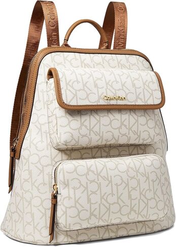 Calvin Klein Women's Enya Signature Backpack, Vanilla/Khaki/Caramel, Large in Saudi Arabia