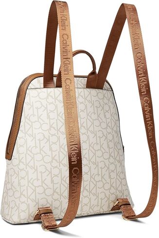 Calvin Klein Women's Enya Signature Backpack, Vanilla/Khaki/Caramel, Large in Saudi Arabia