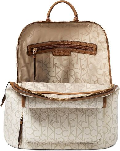 Calvin Klein Women's Enya Signature Backpack, Vanilla/Khaki/Caramel, Large in Saudi Arabia
