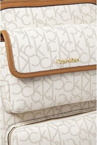 Calvin Klein Women's Enya Signature Backpack, Vanilla/Khaki/Caramel, Large in Saudi Arabia