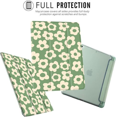 Maycari Green Flower Case لأجهزة iPad 10.2 بوصة 2021/2020/2019 مع حامل قلم رصاص ، لطيف لـ iPad 9th/8/7th Generation Protection مع TPU خضراء ناعمة ، نوم تلقائي/إيقاظ غلاف نحيف in Kuwait