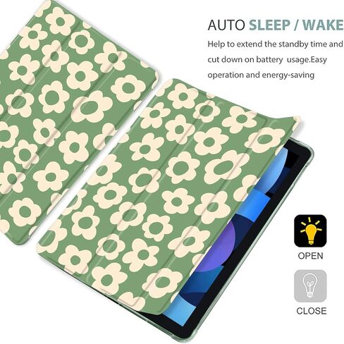 Maycari Green Flower Case لأجهزة iPad 10.2 بوصة 2021/2020/2019 مع حامل قلم رصاص ، لطيف لـ iPad 9th/8/7th Generation Protection مع TPU خضراء ناعمة ، نوم تلقائي/إيقاظ غلاف نحيف in Kuwait