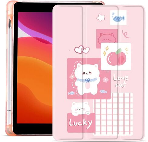 MAYCARI Splicing Lucky Cat Case for iPad Air5/Air4 with Pencil Holder, Cute for iPad 10.9 Inch 2022/2020 Protective Case with Soft TPU Back, Auto Sleep/Wake Cover Slim Shell in Saudi Arabia