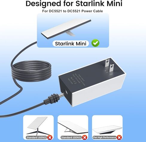 شاحن 60W لـ Starlink Mini ، محول الطاقة 30V 2A مع ميناء شحن ماء DC5521 ، كتلة شحن الجدار السريعة للعاصمة إلى DC Male Cable in Kuwait