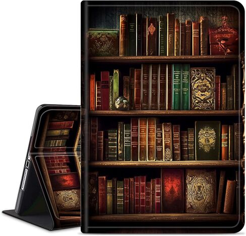 Case for Amazon Kindle Fire HD 8 & 8 Plus Tablet (12th Generation/10th Generation,2024/2022/2020 Release) 8", Slim PU Leather Cover with Smart Auto Sleep/Wake,Vintage Bookshelf in Kuwait