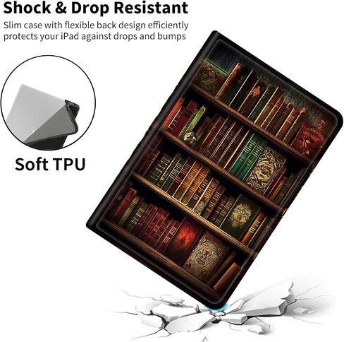 Case for Amazon Kindle Fire HD 8 & 8 Plus Tablet (12th Generation/10th Generation,2024/2022/2020 Release) 8", Slim PU Leather Cover with Smart Auto Sleep/Wake,Vintage Bookshelf in Kuwait