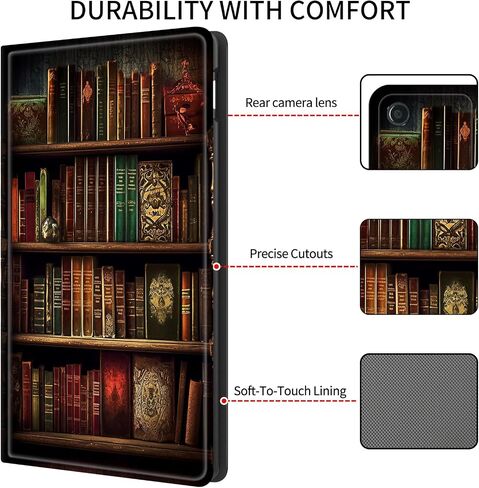 Case for Amazon Kindle Fire HD 8 & 8 Plus Tablet (12th Generation/10th Generation,2024/2022/2020 Release) 8", Slim PU Leather Cover with Smart Auto Sleep/Wake,Vintage Bookshelf in Kuwait