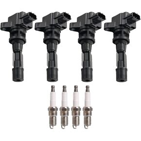 ENA Set of 4 Ignition Coil with 4 Platinum Spark Plug Compatible with Mazda 3 5 2.3L 2.5L