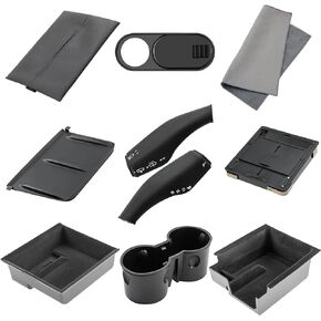 صينية تنظيم وحدة التحكم المركزية 10 قطع متوافقة مع الموديل Y Model 3 ملحقات 2021-2023 تشمل حامل الأكواب ومسند الذراع وصينية تخزين صندوق تخزين مخفي وغطاء كاميرا الويب وصندوق المناديل in Kuwait