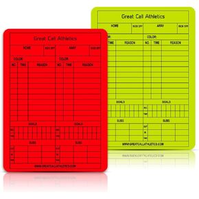 | Soccer Pro Reusable Write-On Game Card | Set of Yellow & Red | Erasable Match Data Record Fits Pocket NFHS