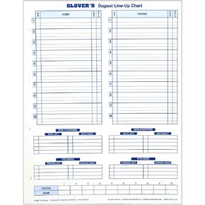 Glover's Scorebooks Dugout Line-Up Charts (11 x 14.5)
