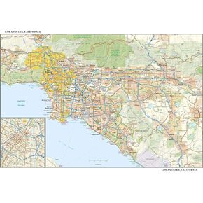 Los Angeles, California Wall Map, Large - 43" x 29" Matte Plastic