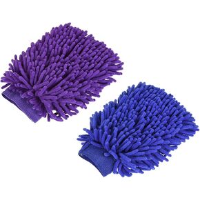 مجموعة 2 في 1 قفاز غسيل من الألياف الدقيقة من شانيل - قفازات مزدوجة الجانب قابلة لإعادة الاستخدام للتنظيف، خالية من الخدوش، تنطبق على تنظيف السيارة (9.84 × 6.69 بوصة، أزرق داكن أرجواني) in Kuwait