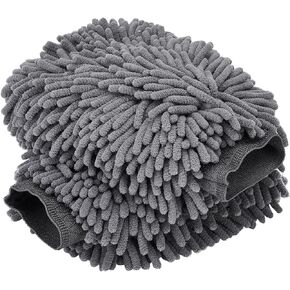 Premium Extra Large Car Wash Mitt (2-Pack) - Scratch-Free Chenille Microfiber - Ultra Absorbent Mitt for Cars, Trucks, SUVs, Boats, Motorcycles Regular Size (7.12''X10.14'') (Grey)