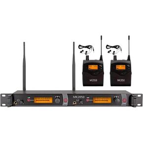 Wireless in Ear Monitor System 2 Bodypacks UHF Transmitter Recording Headphones 2 Receivers 2 Channel Frequency B Monitoring with in Earphone for Stage Studio Church Band School