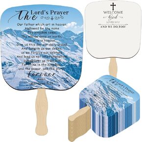25 Pcs Church Fans How Great Thou Art Hand Held Fans Christian Paper Cardboard Hand Held Parlor Fans the Lord's Prayer Hand Fans for Church Wedding Women Adults Guests, 12.4 x 7.28 Inch (Mountain)
