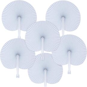Pangda 24 Pack Folding Fans Round Paper Fans Assortment with Plastic Handle for Wedding Favor Party Bag Filler (Black,White)