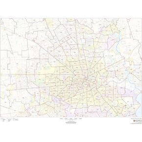 Houston, Texas Zip Codes - 48" x 36" Laminated Wall Map