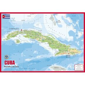 Cuba Physical Poster Map - 23.3 x 16.5 Inches - Paper Laminated