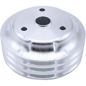 1 PC SHLPDFM Crankshaft Pulley 3 Groove Triple Groove Long Water Pump Compatible with Small Block Chevy 283-350 Polished Billet Aluminum Lower