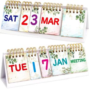 Perpetual Calendar Flip Desktop Boho Calendar with Day Date Month and Note for Office Plan Schedule Classroom Supply Home Kitchen Decor 8 x 2.7 Inches