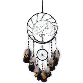 Dream Catchers Tree of Life 7 Chakras Black Home Decor Dreamcatchers with Feather Bead Handmade Wall Hanging Ornaments for Bedroom Blessing Gift Wedding Party
