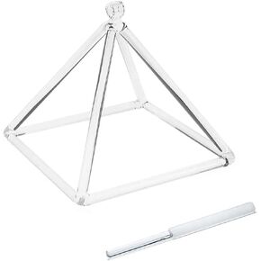 Crystal Singing Pyramid, Clear 8 inch Quartz Pyramid With Crystal Singing Bowl Stick and Red Rope