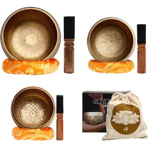 Tibetan Singing Bowl Set - Easy To Play for Beginners - Authentic Handcrafted Mindfulness Meditation Holistic Sound Bowl 7 Chakra Healing Gift by Himalayan Bazaar in Kuwait