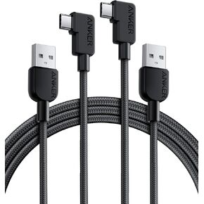 Anker USB C Cable Right Angle, 2-Pack 6 ft USB-A to 90 Degree USB-C Braided Charging Cord, Durable Type C Cable for Samsung Galaxy Note 10 Note 9 / S10+ S10,LG V30 (USB 2.0, Black)