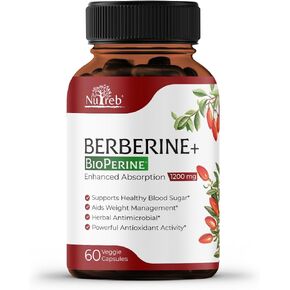 Berberine Supplement 1200mg - 5X Higher Absorption - Ultra Pure 98% Berberine HCL - Healthy Weight Management, Immune Support - Non GMO, Manufactured in USA - 60 Vegan Capsules